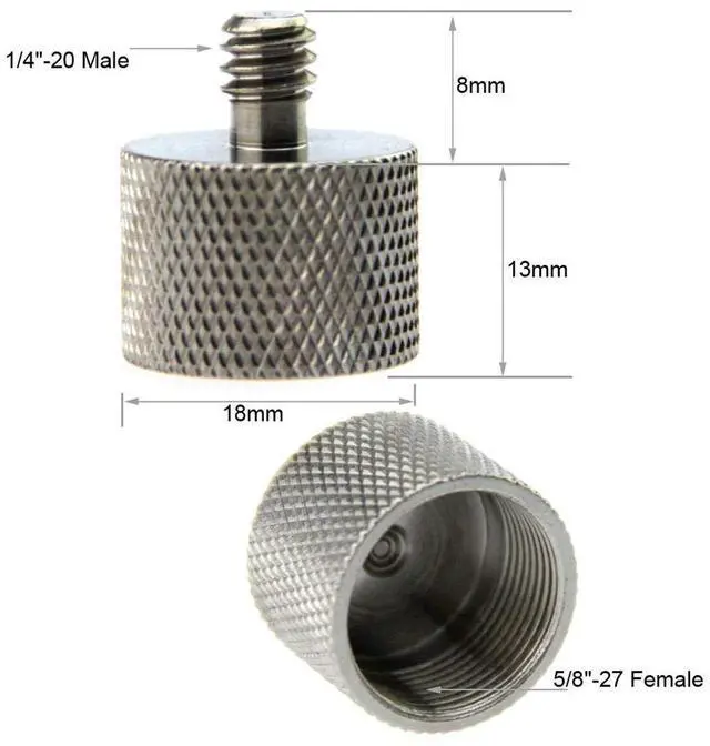 Alt view image 4 of 4 - 1/4"-20 Male to 5/8"-27 Female Microphone Stand Mount for Camera Stud - 0988