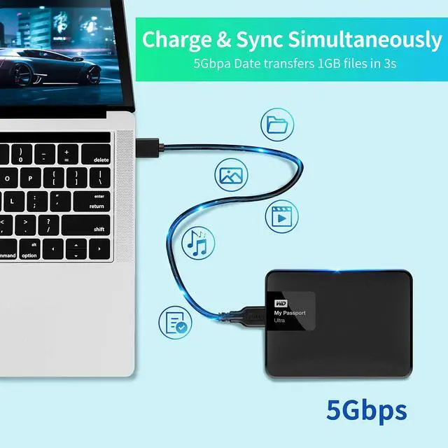 Alt view image 4 of 7 - Micro B Cable, USB 3.0 A Male to Micro USB 3.0 Sync Cord,Data Wire for Toshiba,Seagate,Samsung,WD, My Passport and More External Hard Drive(1ft/35cm/Black)