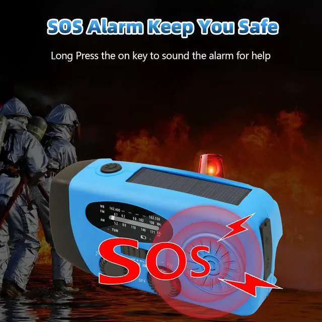 Alt view image 2 of 7 - Hand Crank Weather Radio, NOAA Emergency Radio Portable AM/FM Solar Powered 7400mWh with Flashlight, SOS Siren & Phone Charger for Camping & Survival(Blue)