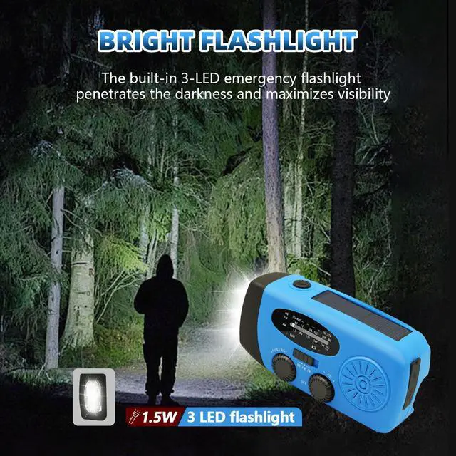 Alt view image 3 of 7 - Hand Crank Weather Radio, NOAA Emergency Radio Portable AM/FM Solar Powered 7400mWh with Flashlight, SOS Siren & Phone Charger for Camping & Survival(Blue)