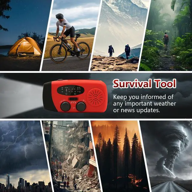Alt view image 4 of 7 - Hand Crank Weather Radio, NOAA Emergency Radio Portable AM/FM Solar Powered 7400mWh with Flashlight, SOS Siren & Phone Charger for Camping & Survival(Blue)