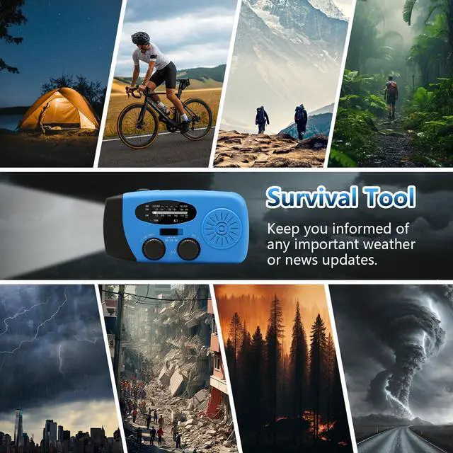 Alt view image 6 of 7 - Hand Crank Weather Radio, NOAA Emergency Radio Portable AM/FM Solar Powered 7400mWh with Flashlight, SOS Siren & Phone Charger for Camping & Survival(Blue)
