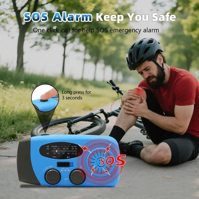 Alt view image 7 of 7 - Hand Crank Weather Radio, NOAA Emergency Radio Portable AM/FM Solar Powered 7400mWh with Flashlight, SOS Siren & Phone Charger for Camping & Survival(Blue)