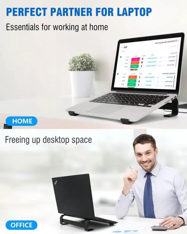 Alt view image 2 of 7 - Ventilated Laptop Stand for Desk, Ergonomic Aluminum Laptop Riser, Computer Stand for Laptop, Compatible with MacBook Air Pro, Dell, HP, More 11-17.3 Inches Notebook, Work from Home (Black)