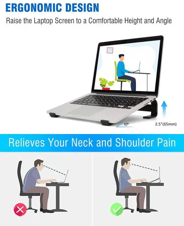 Alt view image 3 of 7 - Ventilated Laptop Stand for Desk, Ergonomic Aluminum Laptop Riser, Computer Stand for Laptop, Compatible with MacBook Air Pro, Dell, HP, More 11-17.3 Inches Notebook, Work from Home (Black)