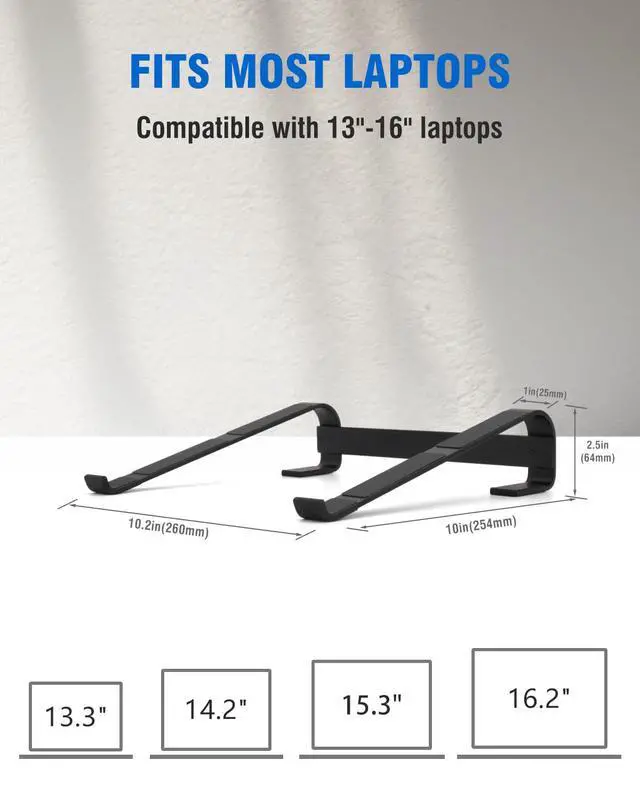 Alt view image 4 of 7 - Ventilated Laptop Stand for Desk, Ergonomic Aluminum Laptop Riser, Computer Stand for Laptop, Compatible with MacBook Air Pro, Dell, HP, More 11-17.3 Inches Notebook, Work from Home (Black)