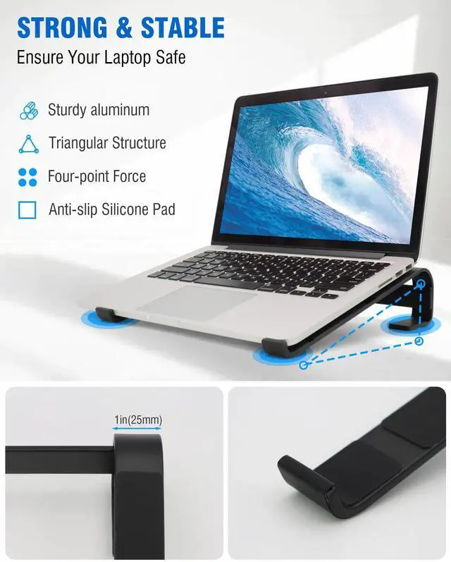 Alt view image 5 of 7 - Ventilated Laptop Stand for Desk, Ergonomic Aluminum Laptop Riser, Computer Stand for Laptop, Compatible with MacBook Air Pro, Dell, HP, More 11-17.3 Inches Notebook, Work from Home (Black)