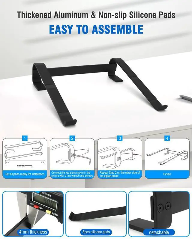 Alt view image 6 of 7 - Ventilated Laptop Stand for Desk, Ergonomic Aluminum Laptop Riser, Computer Stand for Laptop, Compatible with MacBook Air Pro, Dell, HP, More 11-17.3 Inches Notebook, Work from Home (Black)