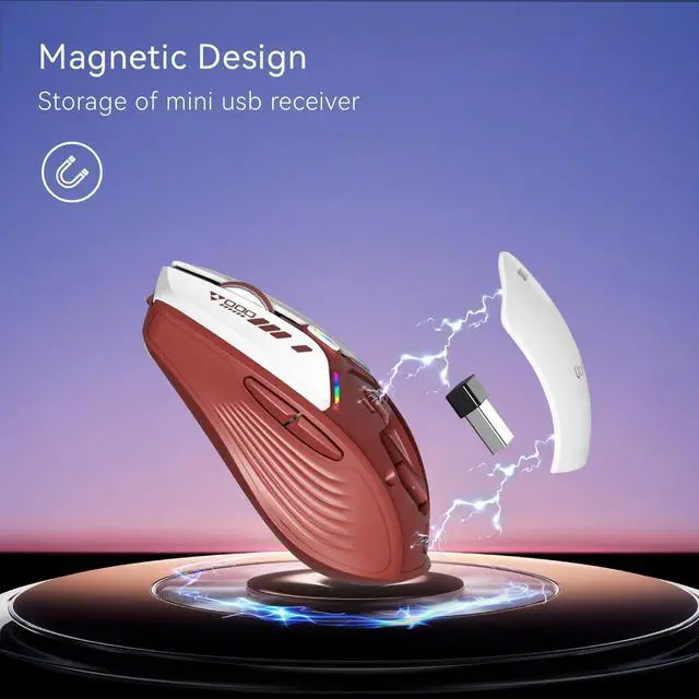 Alt view image 2 of 7 - V19 Wireless Mouse, 2.4GHz Rechargeable Mouse LED with Battery Indicator, Magnetic Computer Mice with USB Receiver & Type-C Adapter for Laptop/PC/Mac/Chromebook-Red