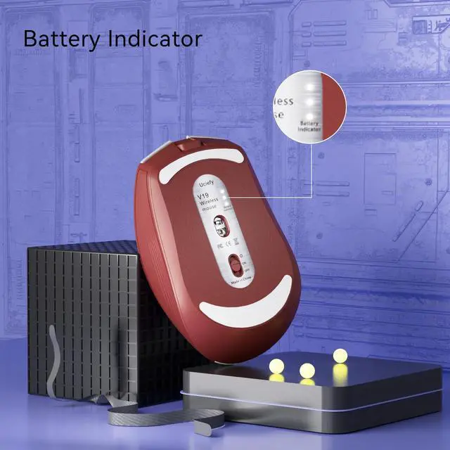 Alt view image 3 of 7 - V19 Wireless Mouse, 2.4GHz Rechargeable Mouse LED with Battery Indicator, Magnetic Computer Mice with USB Receiver & Type-C Adapter for Laptop/PC/Mac/Chromebook-Red