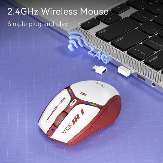 Alt view image 5 of 7 - V19 Wireless Mouse, 2.4GHz Rechargeable Mouse LED with Battery Indicator, Magnetic Computer Mice with USB Receiver & Type-C Adapter for Laptop/PC/Mac/Chromebook-Red