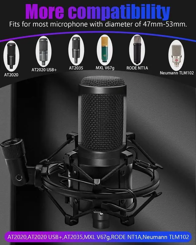 Alt view image 3 of 7 - Universal Microphone Shock Mount, Mic Clip Holder for Diameter 47mm-53mm Mic Anti Vibration Adjustable High Isolation Shock Mount