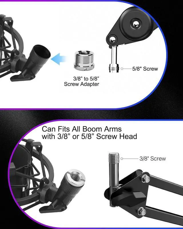Alt view image 4 of 7 - Universal Microphone Shock Mount, Mic Clip Holder for Diameter 47mm-53mm Mic Anti Vibration Adjustable High Isolation Shock Mount