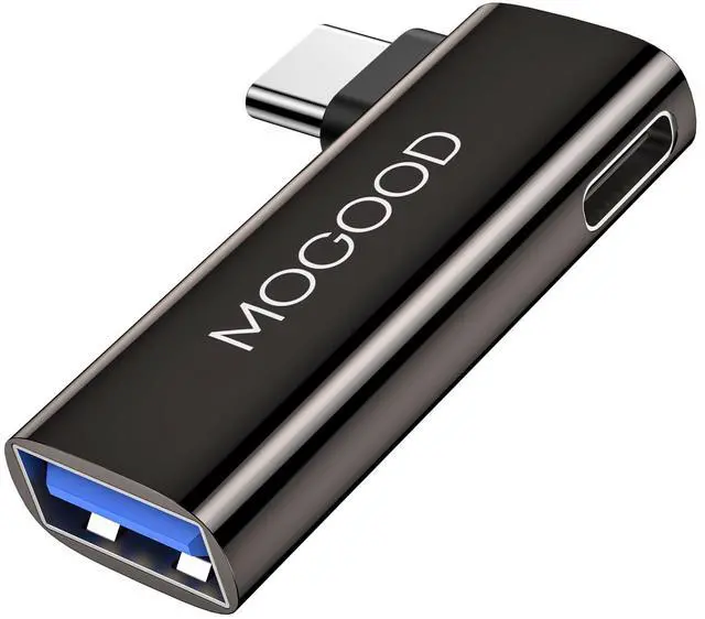 Main image of 2-in-1 USB C OTG Adapter with 100W PD Charging, USB 3.0 Port, Right Angle for Galaxy S24, Quest 3, iPad, Chromecast, Pi-KVM Data & Charge Simultaneously