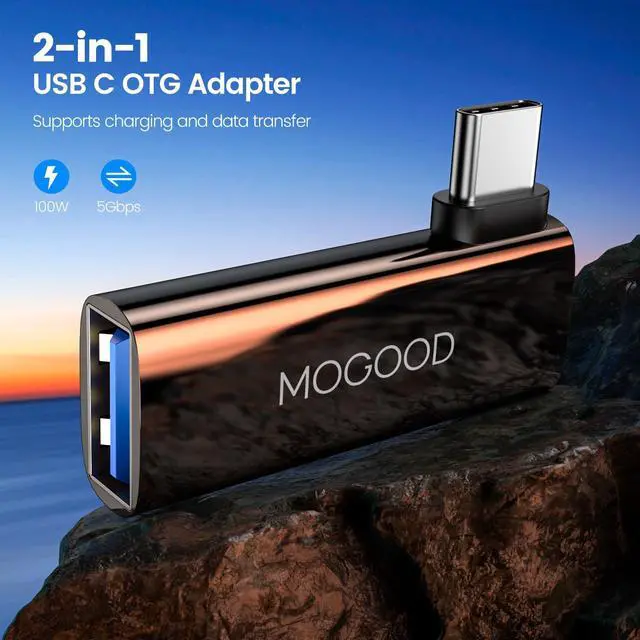 Alt view image 2 of 7 - 2-in-1 USB C OTG Adapter with 100W PD Charging, USB 3.0 Port, Right Angle for Galaxy S24, Quest 3, iPad, Chromecast, Pi-KVM Data & Charge Simultaneously