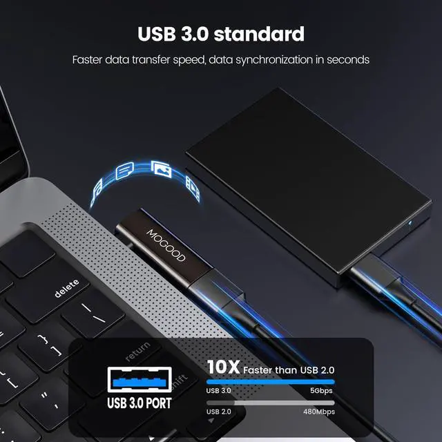 Alt view image 6 of 7 - 2-in-1 USB C OTG Adapter with 100W PD Charging, USB 3.0 Port, Right Angle for Galaxy S24, Quest 3, iPad, Chromecast, Pi-KVM Data & Charge Simultaneously
