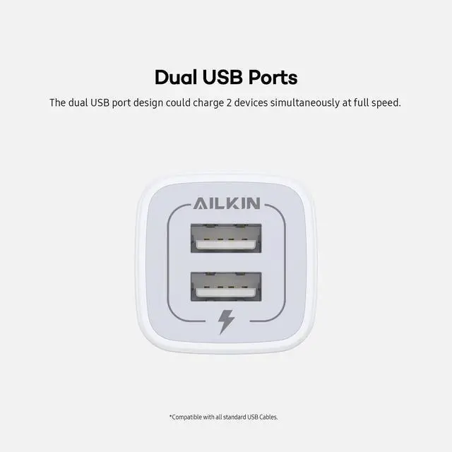 Alt view image 3 of 7 - Wall Charger, 3Pack 5V/2.1A AILKIN 2-Port USB Wall Charger Home Travel Plug Power AC Adapter Fast Charging Block Cube for iPhone 15 14 13 12 SE 16Pro Max XS 17 Plus, Samsung Galaxy, Google Pixel Box