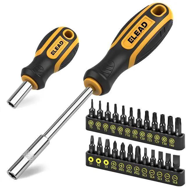 Main image of 26-Piece Magnetic Security Torx Screwdriver Bit Set - 1/4 inch Magnetic Bit Driver, T5-T40, Ergonomic Cushion Grip 95mm & 210mm Handles, Torx, Square, Phillips, Slotted Bits