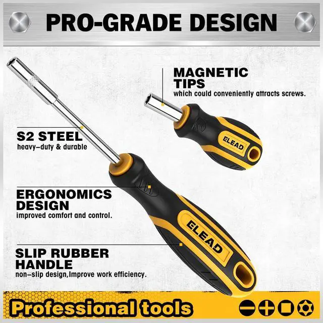 Alt view image 4 of 7 - 26-Piece Magnetic Security Torx Screwdriver Bit Set - 1/4 inch Magnetic Bit Driver, T5-T40, Ergonomic Cushion Grip 95mm & 210mm Handles, Torx, Square, Phillips, Slotted Bits