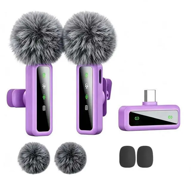 Main image of Wireless Lavalier Microphone for iPhone - iPad, Android Phone Computer, Mini Microphone for Live Streaming, Video Recording, Outdoor or Indoor Interviews, YouTube, TikTok, Vlog (Purple)