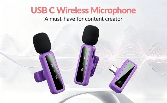 Alt view image 2 of 5 - Wireless Lavalier Microphone for iPhone - iPad, Android Phone Computer, Mini Microphone for Live Streaming, Video Recording, Outdoor or Indoor Interviews, YouTube, TikTok, Vlog (Purple)