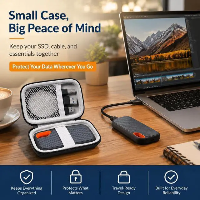 Alt view image 4 of 7 - Hard Case Compatible with SanDisk 500GB/ 1TB/ 2TB/ 4TB Extreme Portable SSD - Up to 1050MB/s - USB-C, USB 3.2 Gen 2 - External for Solid State Drive. Carrying Travel Holder for USB Cables (Box Only)