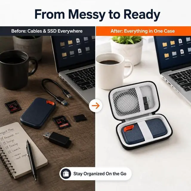 Alt view image 5 of 7 - Hard Case Compatible with SanDisk 500GB/ 1TB/ 2TB/ 4TB Extreme Portable SSD - Up to 1050MB/s - USB-C, USB 3.2 Gen 2 - External for Solid State Drive. Carrying Travel Holder for USB Cables (Box Only)