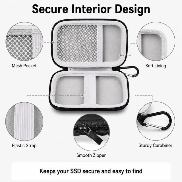 Alt view image 7 of 7 - Hard Case Compatible with SanDisk 500GB/ 1TB/ 2TB/ 4TB Extreme Portable SSD - Up to 1050MB/s - USB-C, USB 3.2 Gen 2 - External for Solid State Drive. Carrying Travel Holder for USB Cables (Box Only)