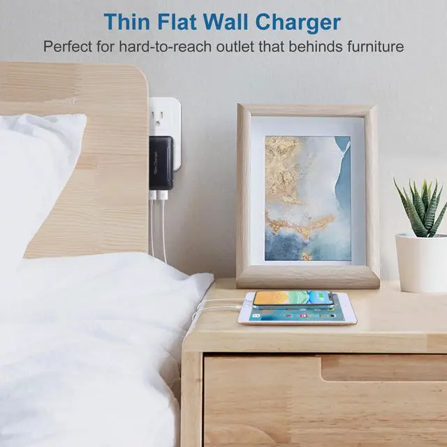 Alt view image 2 of 7 - Flat USB Wall Charger, OKRAY 5v/3a Fast Charging Block Foldable & Extra-Slim Multiport Travel Adapter Plug, Dual USB-A Port Phone Charger for iPhone 14 13 12 11 XR XS, Samsung Galaxy A16 A37, Switch