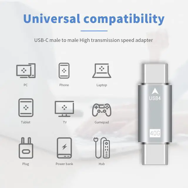 Alt view image 4 of 7 - USB C Male to Male Adapter, USB C Coupler, 40Gbps,100W PD, 8K@60Hz for Thunderbolt 2/3, MacBook Pro/Air, Laptop, Phones (2 Pack)
