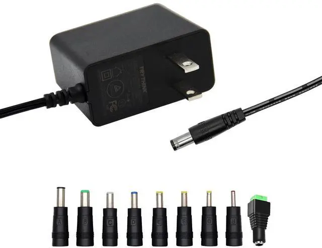 Main image of 5V 2A 1A 0.8A 0.5A Power Supply Adapter, 10W AC/DC Adapter 100-240V AC to DC 5V Power Cord Converter with 5.5mm x 2.1mm Plug and 9 Interchangeable Plug, for 5V Electronic Devices ONLY (1 Pack)