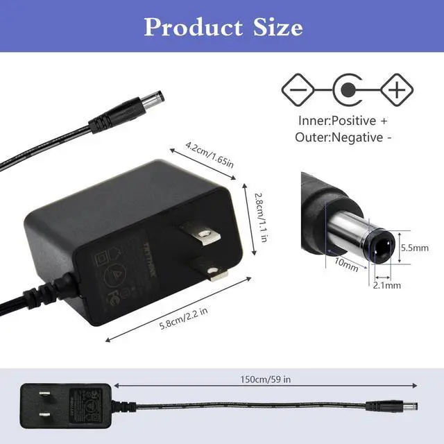 Alt view image 3 of 7 - 5V 2A 1A 0.8A 0.5A Power Supply Adapter, 10W AC/DC Adapter 100-240V AC to DC 5V Power Cord Converter with 5.5mm x 2.1mm Plug and 9 Interchangeable Plug, for 5V Electronic Devices ONLY (1 Pack)