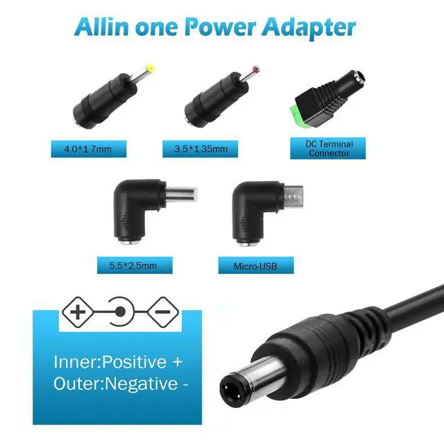 Alt view image 3 of 6 - 5V 1A Power Supply Adapter 5W AC 110V-240V to DC 5 Volt 1Amp 0.5A Replacement Power Cord for Security Camera Baby Monitor Graco Swing TV Box Raspberry Pi Type C with 5 Replacement Connector