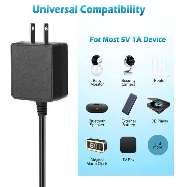Alt view image 2 of 6 - 5V 1A Power Supply Adapter 5W AC 110V-240V to DC 5 Volt 1Amp 0.5A Replacement Power Cord for Security Camera Baby Monitor Graco Swing TV Box Raspberry Pi Type C with 5 Replacement Connector