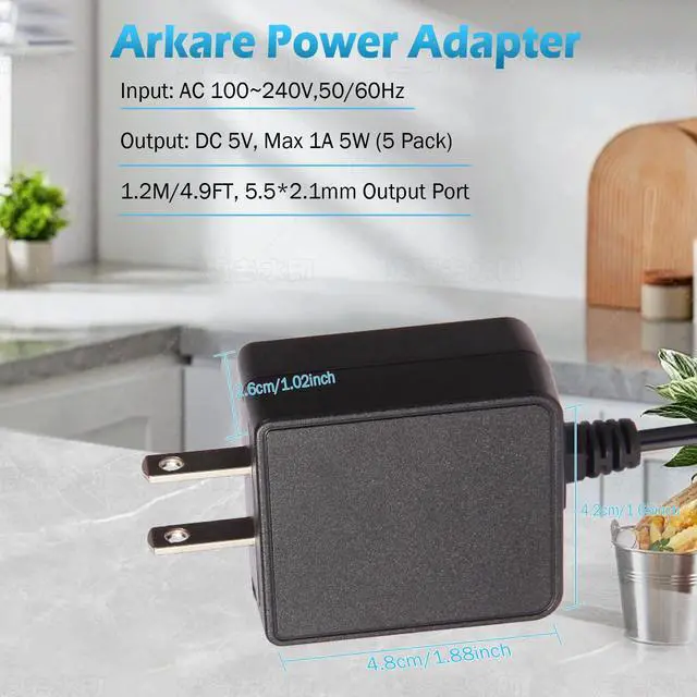 Alt view image 4 of 6 - 5V 1A Power Supply Adapter 5W AC 110V-240V to DC 5 Volt 1Amp 0.5A Replacement Power Cord for Security Camera Baby Monitor Graco Swing TV Box Raspberry Pi Type C with 5 Replacement Connector