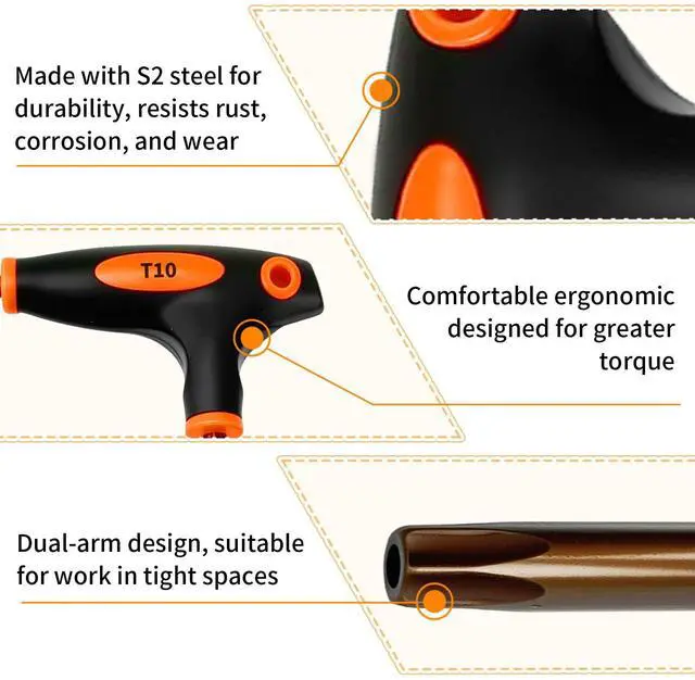 Alt view image 4 of 7 - T10 Torx Screwdriver, Anti Tamper Proof Torx Key, S2 Steel T-Handle Dual End Wrench for Home Repair and Mechanical Maintenance