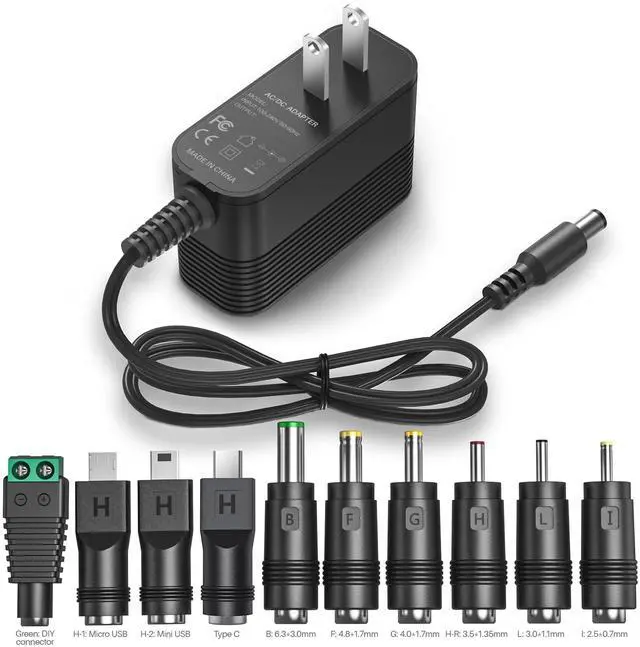 Main image of 5V 1A Charger Power Cord AC Adapter 5V Power Supply DC for Regulated Switching with 10 Interchangeable Jacks Universal for 100mA 200mA 300mA 350mA 400mA 500mA 600mA 700mA 800mA 850mA 900mA Electronics