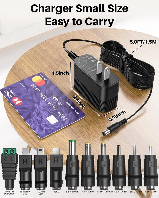 Alt view image 7 of 7 - 5V 1A Charger Power Cord AC Adapter 5V Power Supply DC for Regulated Switching with 10 Interchangeable Jacks Universal for 100mA 200mA 300mA 350mA 400mA 500mA 600mA 700mA 800mA 850mA 900mA Electronics