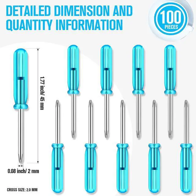 Alt view image 3 of 7 - 100 Pack Mini Screwdriver Tops Tiny 2.0 mm Pocket Cross Head Eyeglass Screwdriver with Blue Non-slip Handle for Watches Cellphone Camera Laptop Repair Tool