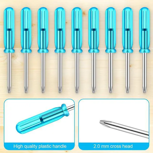Alt view image 4 of 7 - 100 Pack Mini Screwdriver Tops Tiny 2.0 mm Pocket Cross Head Eyeglass Screwdriver with Blue Non-slip Handle for Watches Cellphone Camera Laptop Repair Tool