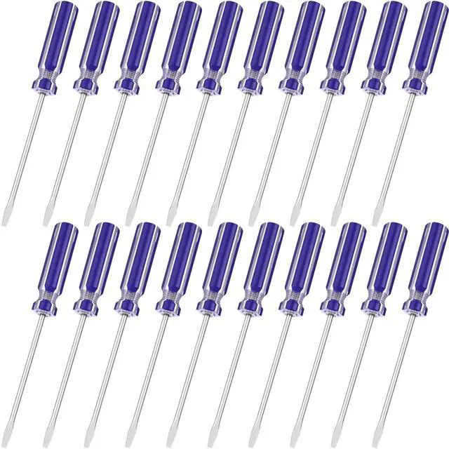 Main image of 20 Pack Mini Slotted Screwdriver 3.0mm Flat Head 5.12" (130 mm) Length Precision Flat Head Screw Driver with Non-slip Handle for Small Appliances Repair (Blue)