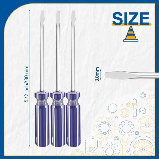 Alt view image 2 of 7 - 20 Pack Mini Slotted Screwdriver 3.0mm Flat Head 5.12" (130 mm) Length Precision Flat Head Screw Driver with Non-slip Handle for Small Appliances Repair (Blue)