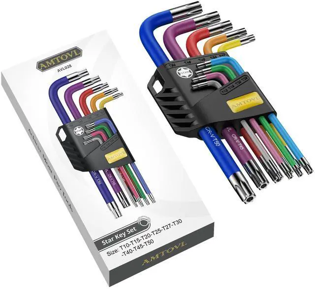 Alt view image 7 of 7 - Star Allen Wrench Set, 9PCS Star Key Set, T10-T50, Long Arm Star Key Set, Color Coding TX Key Set for Vehicle, and Bicycle Repairs