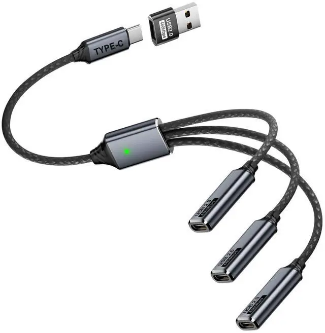 Main image of USB C 1 to 3 Extension Cable 1 in 3 Type C 2.0 Male to 3 Female Connector Cable, with C to A Adapter Convert USB2.0 Male to 3 USB C Female ca-ble, for Charging Data Transfer OTG