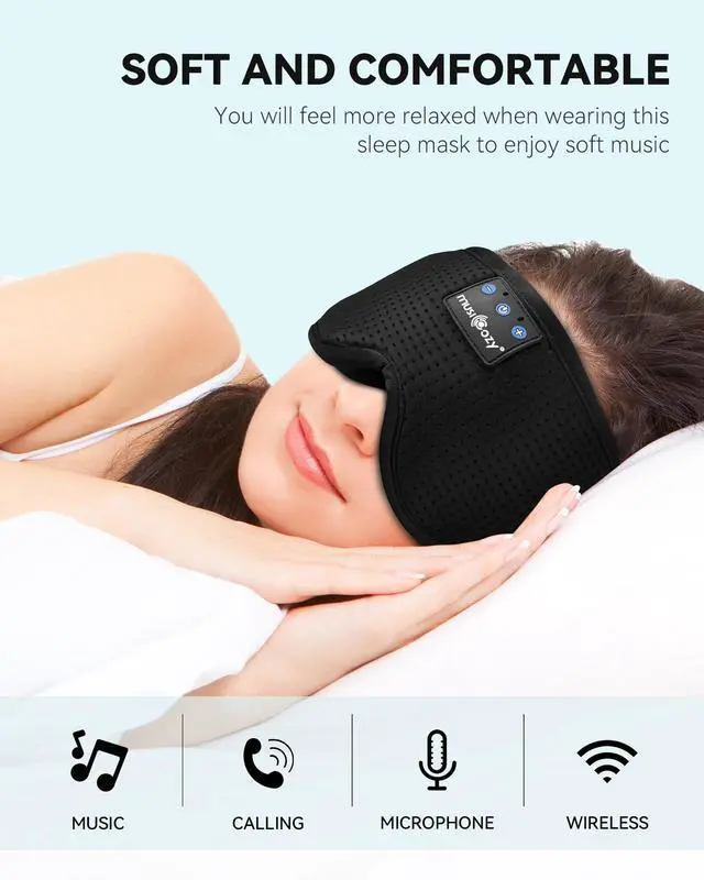 Alt view image 2 of 6 - Sleep Headphones Masks, Headphones Masks for Sleeping Wireless Music Mask, Bluetooth Sleep Eye Mask for Sleeping for Side Sleepers Men Women with Speakers Cool Tech Gadgets Gifts