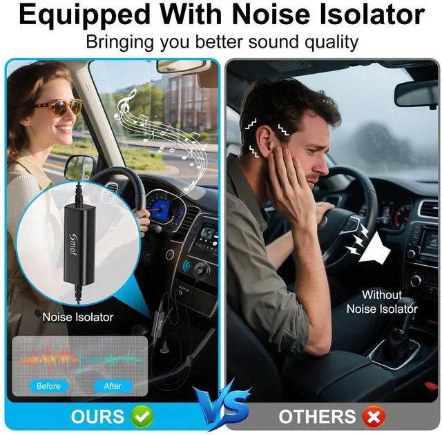 Alt view image 5 of 7 - Car Adapter, 3.5mm Aux Bluetooth Adapter for Car/Home Stereo/Speakers, Blue-Tooth Audio Receiver with Ground Loop Noise Isolator, Hands-Free Calls, Dual Connection, 3.5mm AUX Input