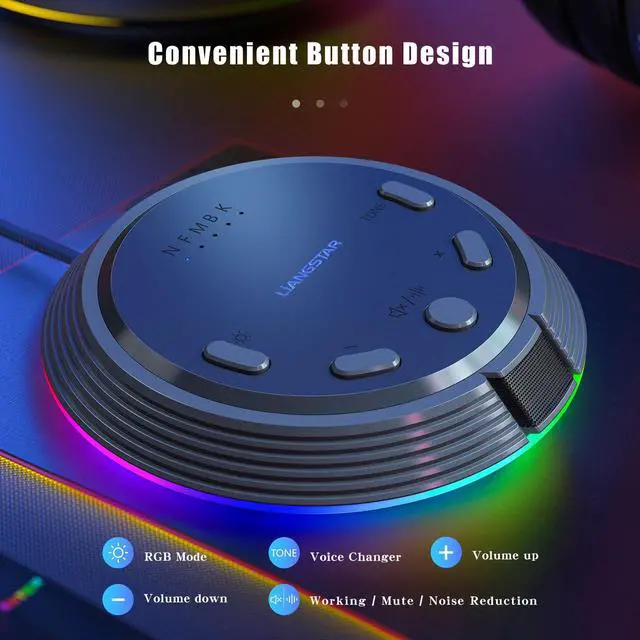 Alt view image 3 of 7 - Gaming USB Microphone with AI Noise Cancellation, 5 Voice Changes, Mute, Volume Control, RGB Light Condenser Computer Microphone for PC Gamer, YouTube, Streaming, Conference