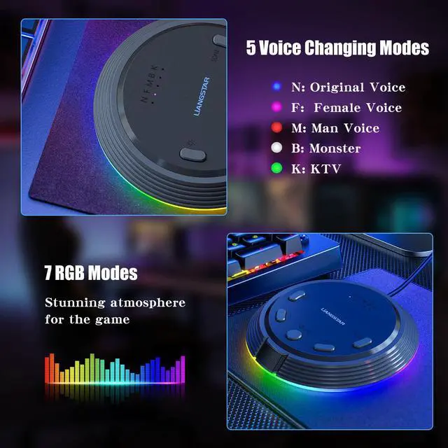 Alt view image 4 of 7 - Gaming USB Microphone with AI Noise Cancellation, 5 Voice Changes, Mute, Volume Control, RGB Light Condenser Computer Microphone for PC Gamer, YouTube, Streaming, Conference