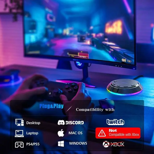 Alt view image 6 of 7 - Gaming USB Microphone with AI Noise Cancellation, 5 Voice Changes, Mute, Volume Control, RGB Light Condenser Computer Microphone for PC Gamer, YouTube, Streaming, Conference