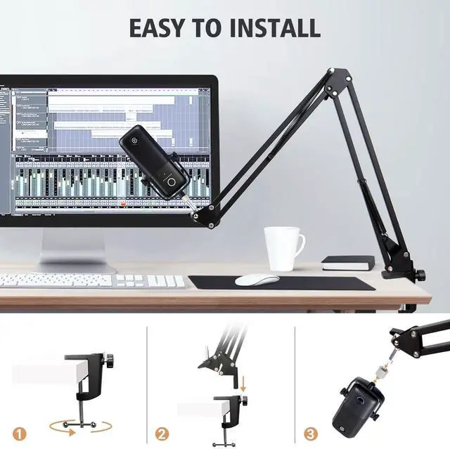 Alt view image 2 of 6 - For Elgato Wave 3 Boom Arm Microphone Stand, Professional Mic Boom Arm Mic Stand Compatible with Elgato Wave:3 USB Condenser Microphone by SUNMON